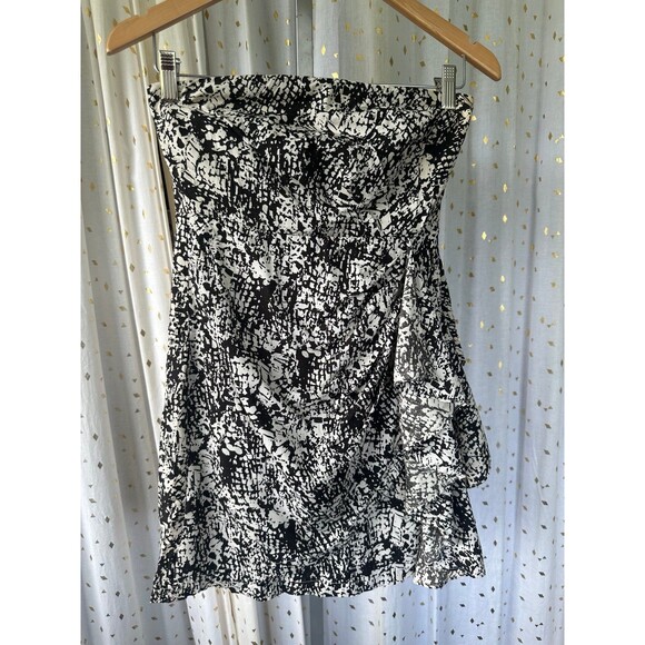 Lush Strapless Animal Print Side Waterfall Ruffles Mini Cocktail Lined Dress S - Picture 2 of 7